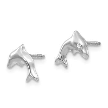 Rhodium Over 14k White Gold Children's Small Dolphin Stud Earrings