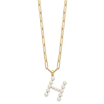 Gold Tone Sterling Silver 3-5.5mm Freshwater Cultured Pearl LETTER H
18-inch Necklace