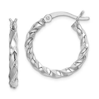 Rhodium Over Sterling Silver Twisted 3x20mm Hoop Earrings