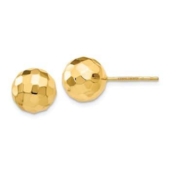 14k Yellow Gold 9.5mm Polished and Diamond-Cut Ball Stud Earrings
