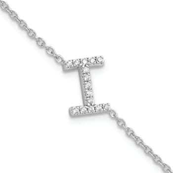 Rhodium Over 14k White Gold Diamond Sideways Letter I Bracelet