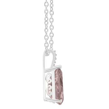 12x8mm Pear Shape Rose Quartz With Diamond Accents Rhodium Over Sterling
Silver Pendant with Chain