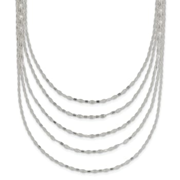 Sterling Silver 5 Strand Fancy Flat Link Necklace