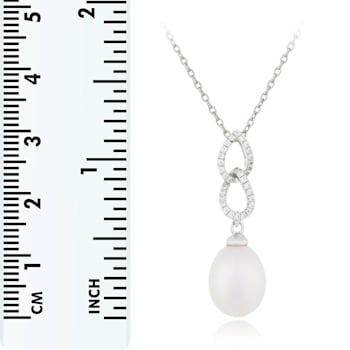 9-10mm White Cultured Freshwater Pearl Sterling Silver Pendant W/Chain
