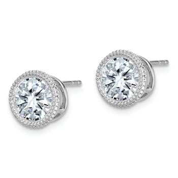 Rhodium Over 14K White Gold Round Beaded Bezel G H I True Light
Moissanite Earrings