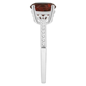 8mm Round Garnet and 1/10 ctw Diamond Rhodium Over Sterling Silver Ring