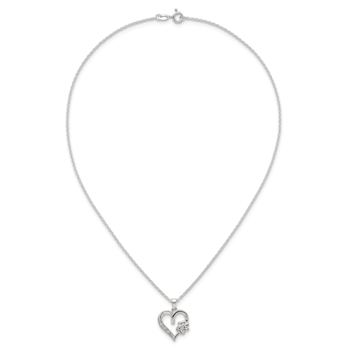 Sterling Silver Polished Cubic Zirconia Heart and Paw Necklace
