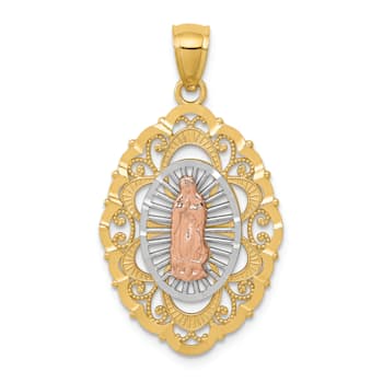 14K Yellow, Rose and White Gold Our Lady of Guadalupe Pendant