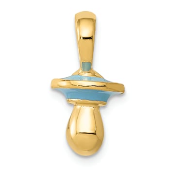 14k Yellow Gold Blue Enameled 3D Pacifier Pendant