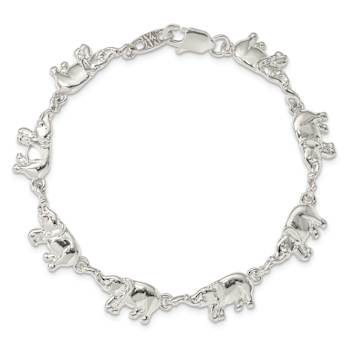 Sterling Silver Polished Elephant Link Bracelet