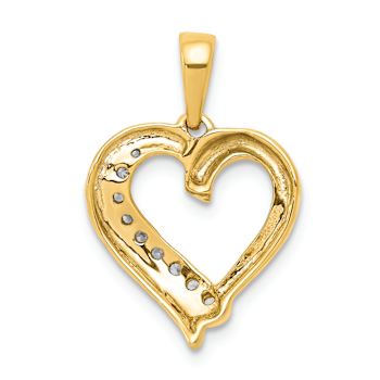 14k Yellow Gold and Rhodium Over 14k Yellow Gold Diamond Heart Pendant
