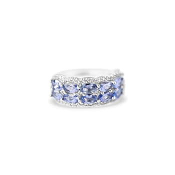 Rhodium Over Sterling Silver Oval Tanzanite and White Zircon Ring 3.11ctw