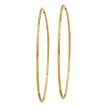 14k Yellow Gold Satin and Diamond-Cut 2 5/16" Endless Hoop Earrings