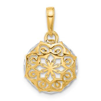 14k Two-tone Gold Floral Circle Pendant