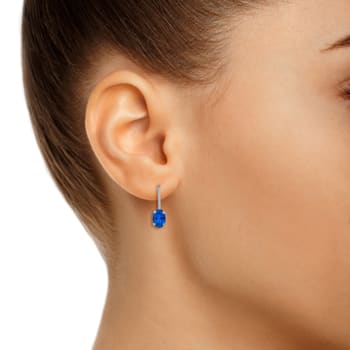 6x4mm Oval Lab Created Sapphire Rhodium Over 10k White Gold Drop Earrings