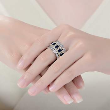 Sapphire Color CZ Two-Tone Cocktail Ring In White Gold And 14K Gold Over Brass
