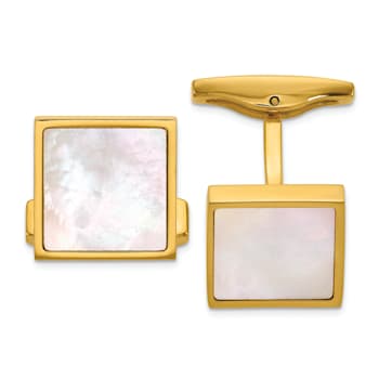 Stainless Steel Polished Yellow IP-plated Mother of Pearl Inlay Cuff Links