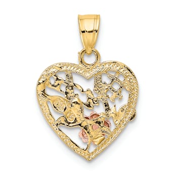 14K Tri-color Gold Number 1 WIFE In Heart with Flower Charm