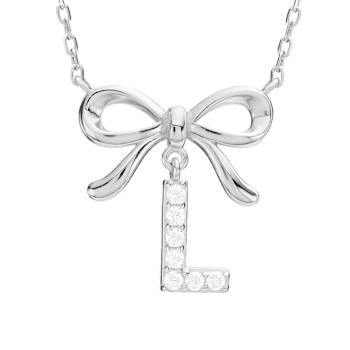 Initial L Bow CZ Necklace In Sterling Silver 0.23ctw