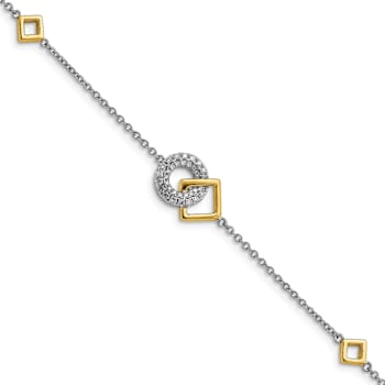 14k Yellow Gold and 14k White Gold Polished Diamond Circle and Square Bracelet