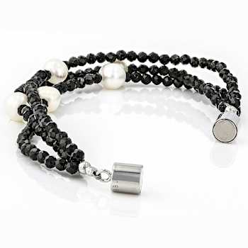 Black Spinel And Cultured Freshwater Pearl Bracelet In Sterling Silver 28.05ctw