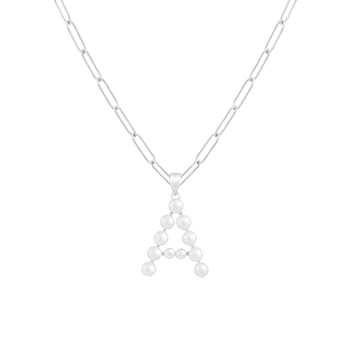 Letter A Initial Cultured Freshwater Pearl Rhodium Over Sterling Silver
Pendant With  18" Chain