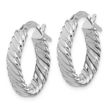 Rhodium Over 14k White Gold 11/16" Striped Textured Patterned Oval
Hoop Earrings