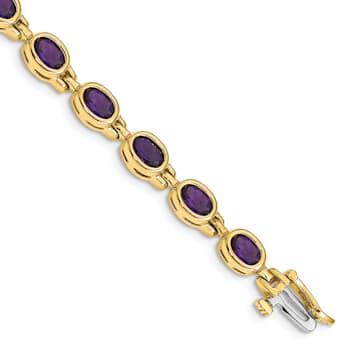 14k Yellow Gold and 14k White Gold Oval Gemstone Amethyst Bracelet