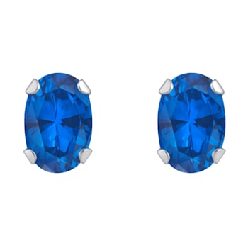 6x4mm Oval Lab Created Sapphire Rhodium Over 10k White Gold Stud Earrings