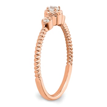 14K Rose Gold Roped Band Petite Round Diamond Ring 0.10ctw