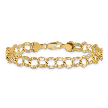14k Yellow Gold 7mm Triple Link Charm Bracelet