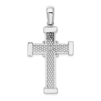Rhodium Over 14K White Gold with X In Center Of Cross Charm Pendant