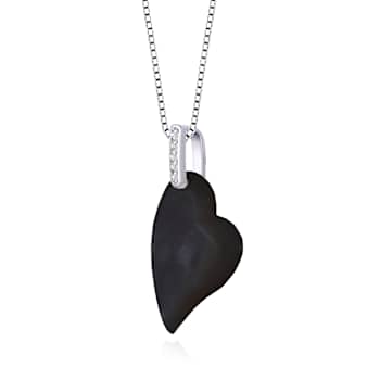 CZ And Black Mother Of Pearl Heart Pendant Necklace In Sterling Silver