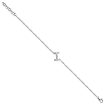 Rhodium Over 14k White Gold Diamond Sideways Letter I Bracelet