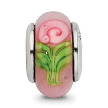Sterling Silver Pink Hand-blown Glass Bead