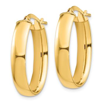 14k Yellow Gold 1/1" High Polished Oval Hoop Earrings