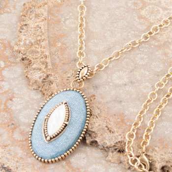 Barse Jewelry Blue Denim Dreams White Mother of Pearl Golden Pendant Necklace
