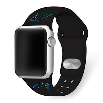 Gametime Carolina Panthers Black Silicone Band fits Apple Watch (42/44mm
M/L). Watch not included.