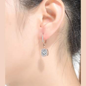 Square CZ Halo Drop Earrings In 18K Rose Gold Over Sterling Silver