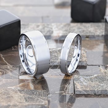 AIRES Flat Brush Finish Center Polished Edges Tungsten Carbide Ring 6mm