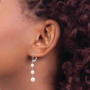 Rhodium Over 14K White Gold 4-6mm Near Round White Freshwater Cultured
Pearl Dangle Earrings