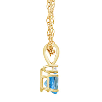 5mm Round Blue Topaz with Diamond Accent 14k Yellow Gold Pendant With Chain
