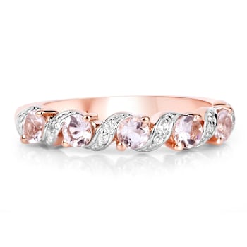 Peach Morganite and White Topaz Sterling Silver 5 StoneHalf Eternity
Band Ring Gift For Women
