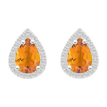 7x5mm Pear Shape Citrine And Created White Sapphire 10k White Gold Halo
Stud Earrings