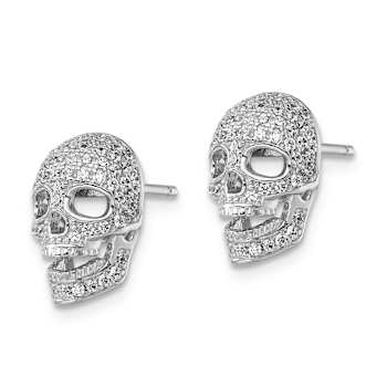 Rhodium Over Sterling Silver Brilliant Embers Cubic Zirconia Polished
Skull Post Earrings