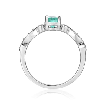 Emerald with Moissanite Accents Sterling Silver Ring, 0.89ctw