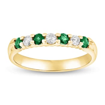 0.35ctw Emerald and Diamond Wedding Band Ring in 14k Yellow Gold