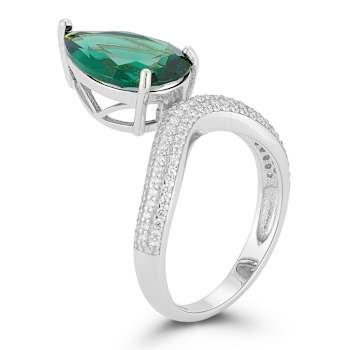 Rachel Zoe Pear CZ Wavy Cocktail Ring in Rhodium Over Sterling Silver