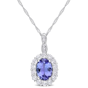1.87ctw Tanzanite, White Topaz And Diamond Accent 14k White Gold Pendant
With Chain