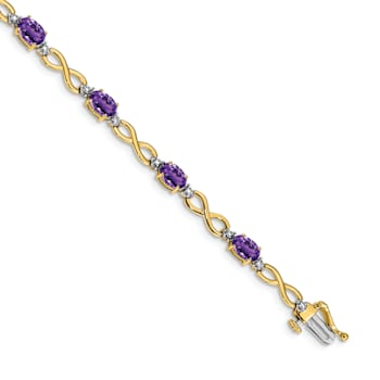 10k Yellow Gold and 10k White Gold Amethyst and Diamond Infinity Bracelet